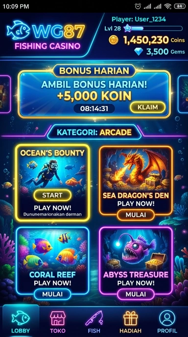 Tampilan antarmuka pengguna di aplikasi wg87.